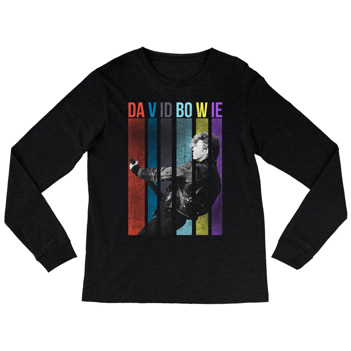 David Bowie Heather Long Sleeve Shirt | Colorful Bowie With Guitar Design David Bowie Shirt (Merchbar Exclusive)