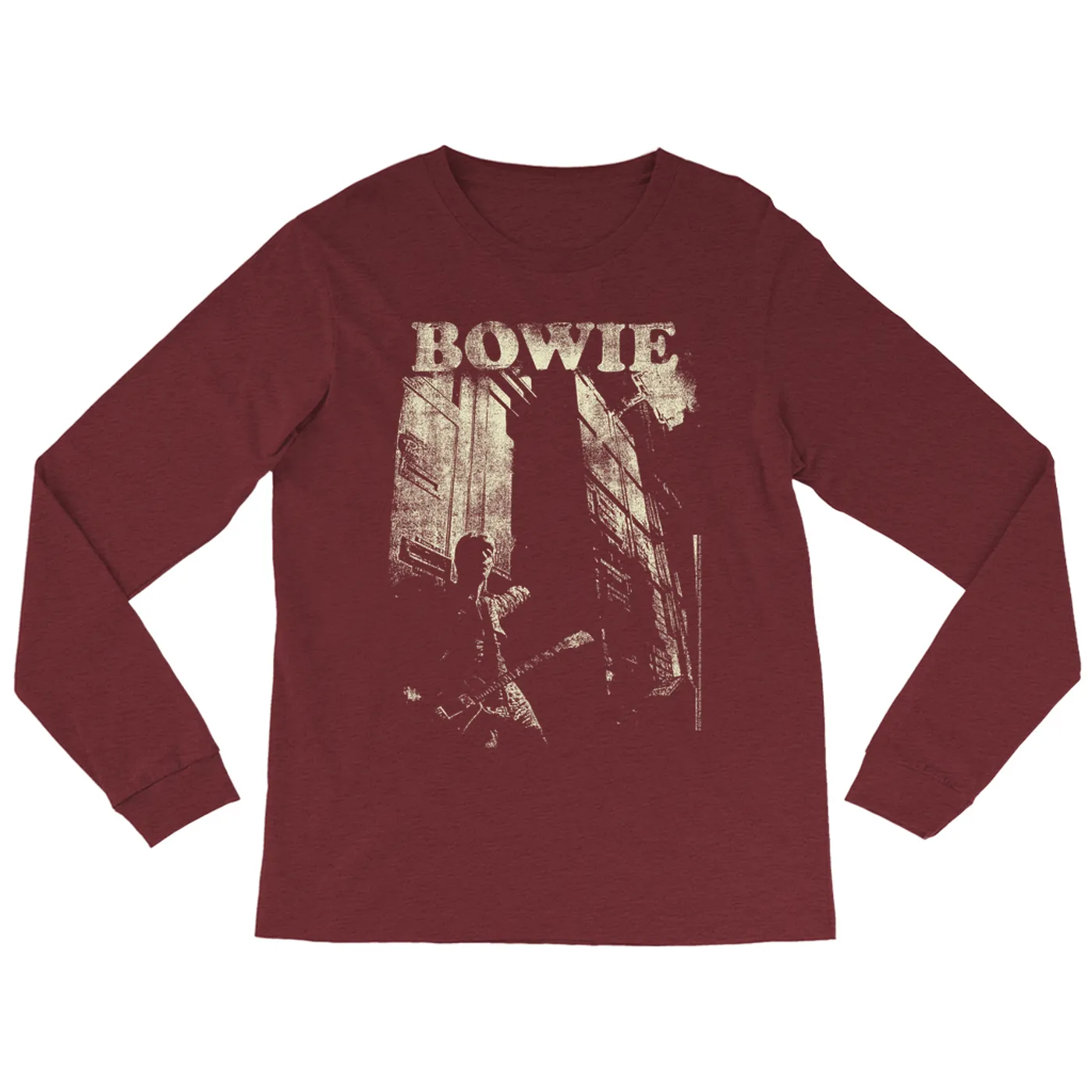 David Bowie Heather Long Sleeve Shirt | David Bowie With Guitar Distressed David Bowie Shirt