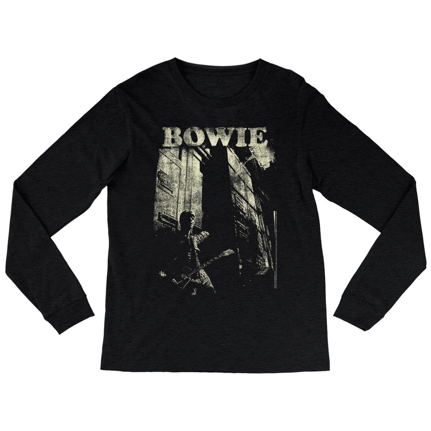David Bowie Heather Long Sleeve Shirt | David Bowie With Guitar Distressed David Bowie Shirt