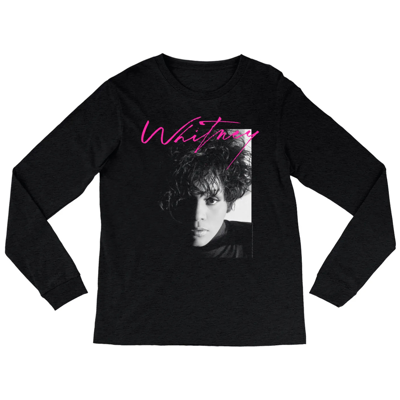 Whitney Houston Heather Long Sleeve Shirt | Dramatic Lighting Photo And Pink Signature Image Whitney Houston Shirt
