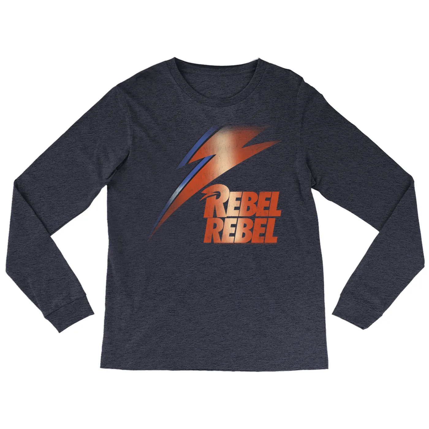 David Bowie Heather Long Sleeve Shirt | Rebel Rebel And Lightning Bolt Design Distressed David Bowie Shirt (Merchbar Exclusive)