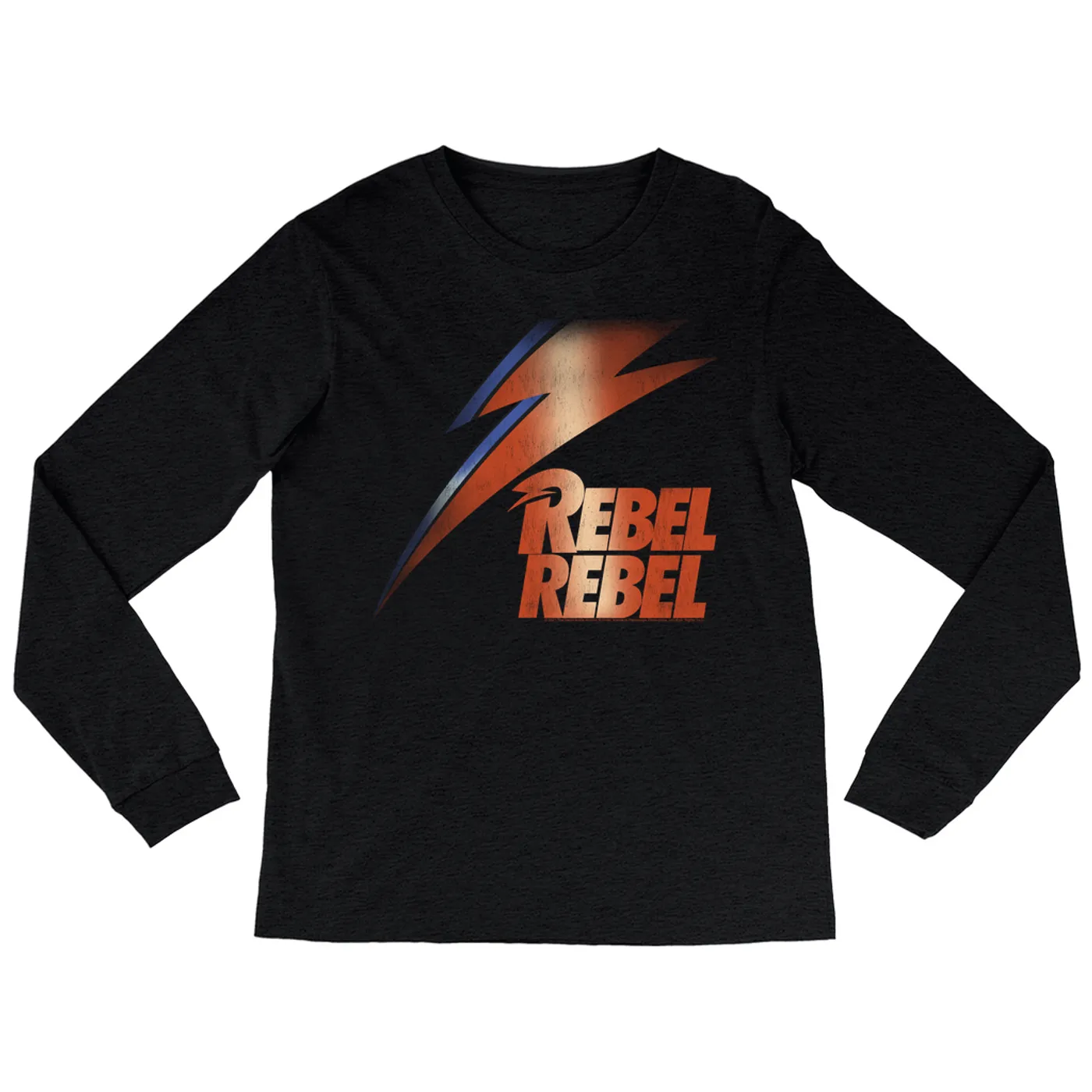 David Bowie Heather Long Sleeve Shirt | Rebel Rebel And Lightning Bolt Design Distressed David Bowie Shirt (Merchbar Exclusive)