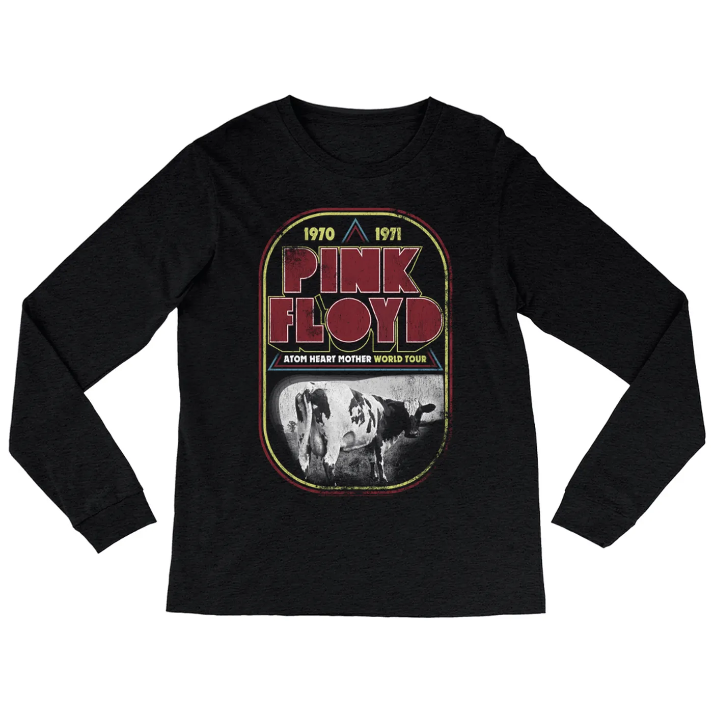 Pink Floyd Heather Long Sleeve Shirt | Atom Heart Mother World Tour Design Distressed Pink Floyd Shirt