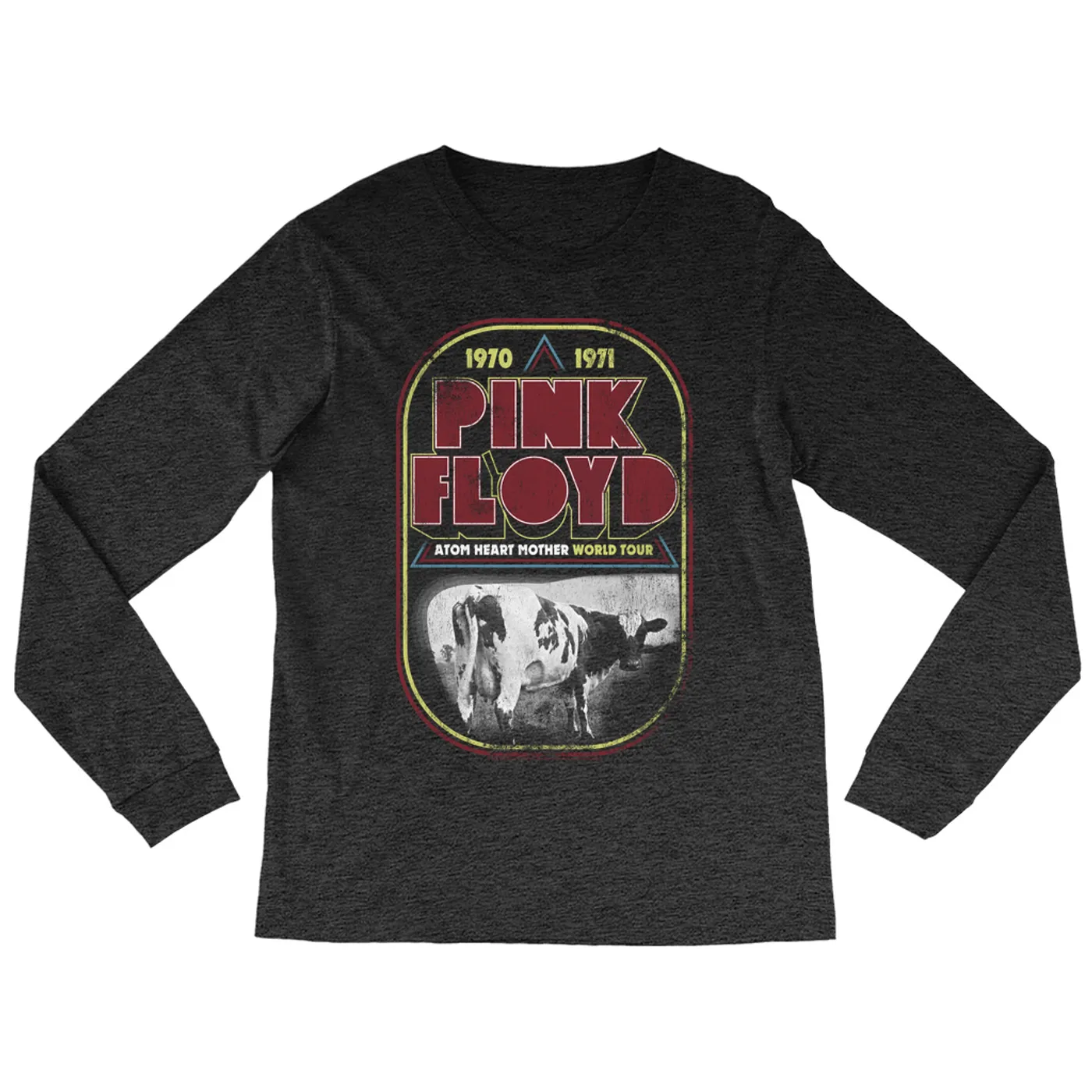 Pink Floyd Heather Long Sleeve Shirt | Atom Heart Mother World Tour Design Distressed Pink Floyd Shirt