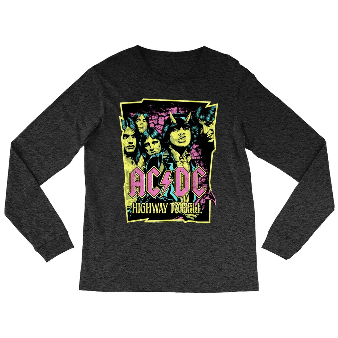 AC/DC Heather Long Sleeve Shirt | Highway To Hell Neon Design ACDC Shirt
