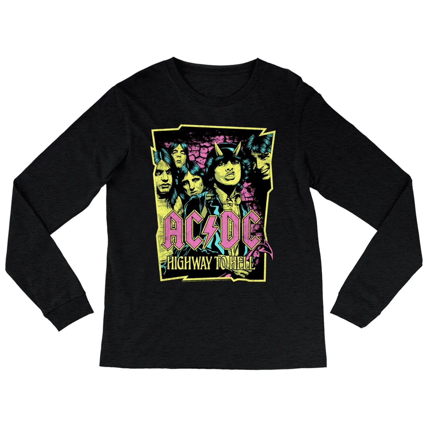 AC/DC Heather Long Sleeve Shirt | Highway To Hell Neon Design ACDC Shirt