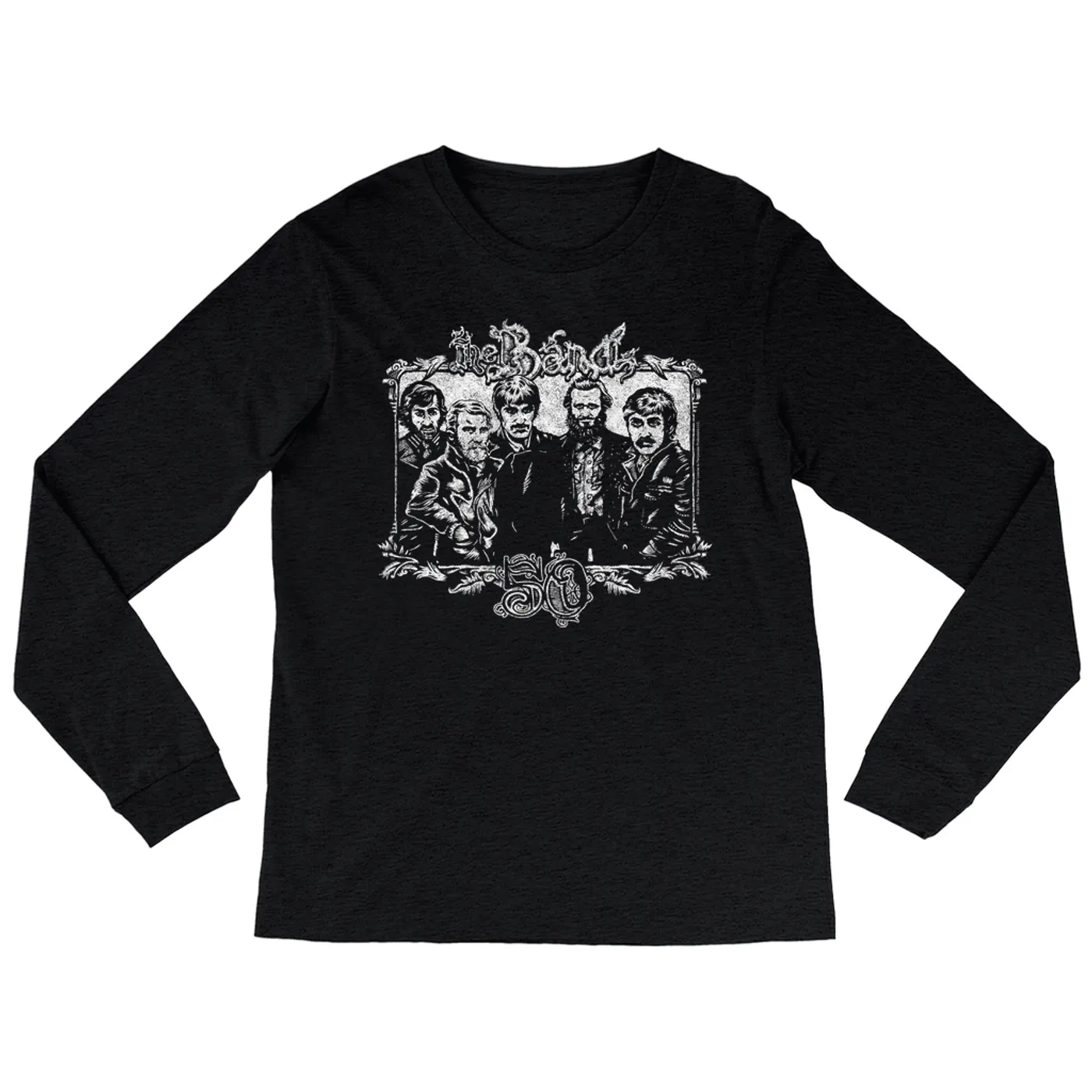 The Band Heather Long Sleeve Shirt | 50th Anniversary Logo White Distressed The Band Shirt