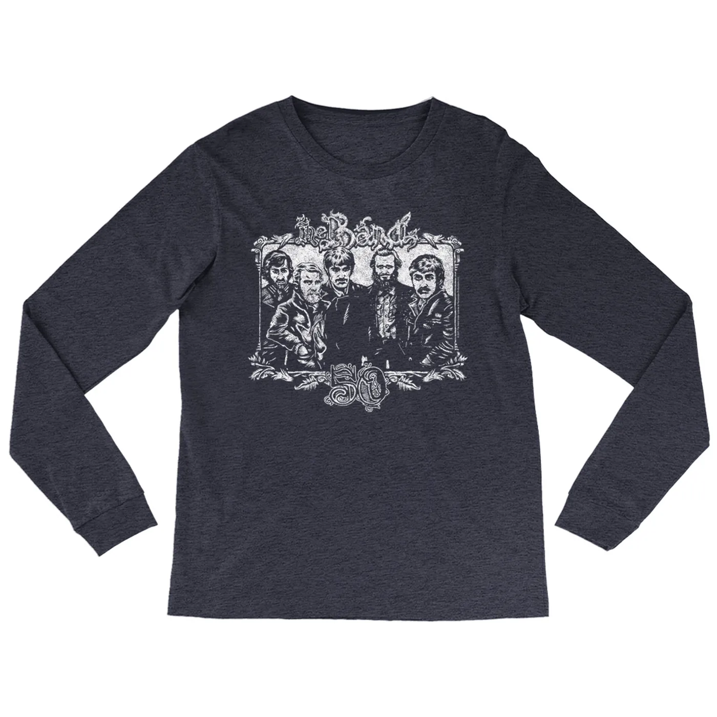 The Band Heather Long Sleeve Shirt | 50th Anniversary Logo White Distressed The Band Shirt