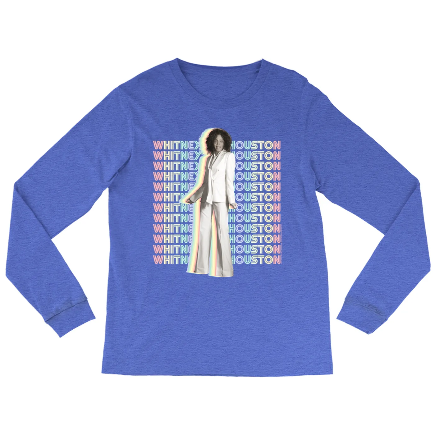 Whitney Houston Heather Long Sleeve Shirt | Nothing But Love Pastel Rainbow Album Photo Image Whitney Houston Shirt (Merchbar Exclusive)