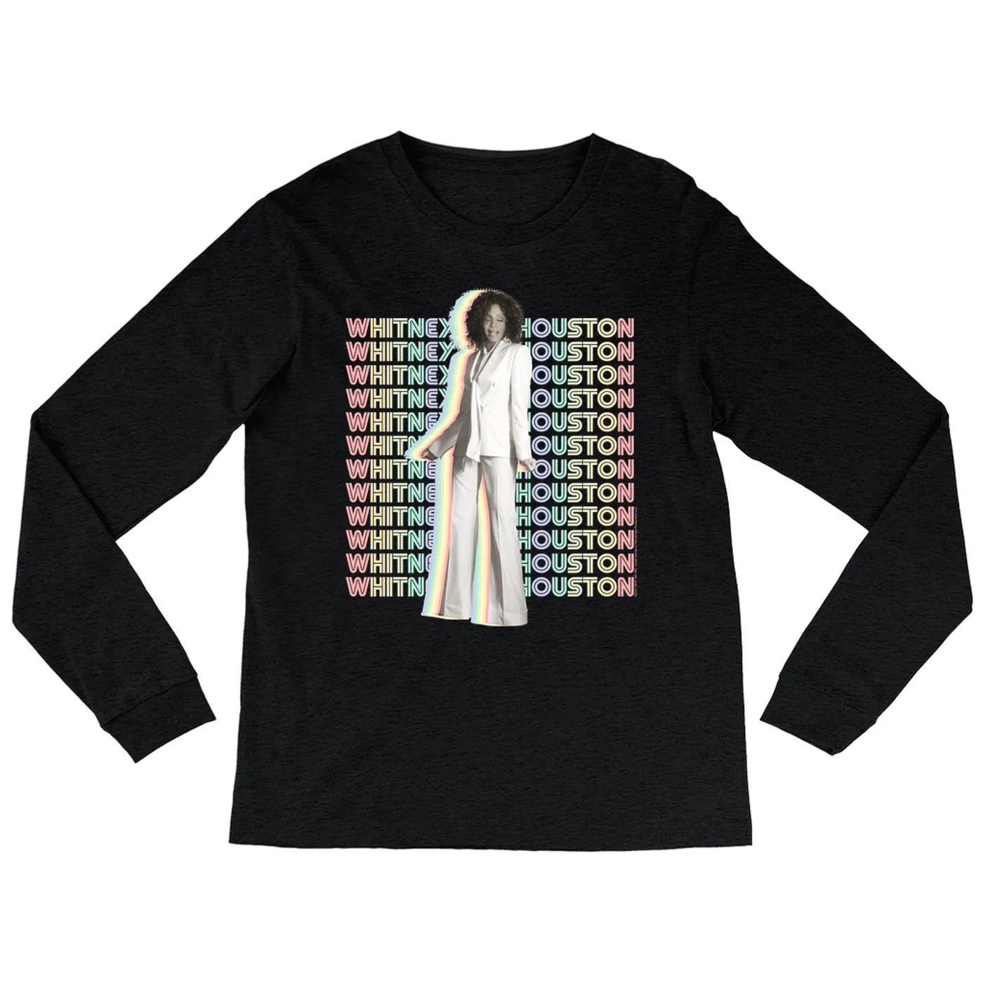 Whitney Houston Heather Long Sleeve Shirt | Nothing But Love Pastel Rainbow Album Photo Image Whitney Houston Shirt (Merchbar Exclusive)