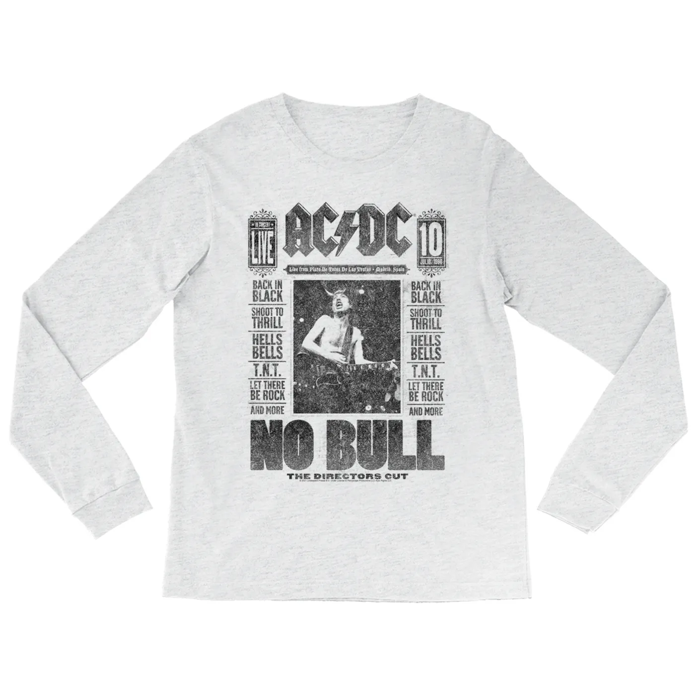 AC/DC Heather Long Sleeve Shirt | No Bull Album Cover Design Distressed ACDC Shirt