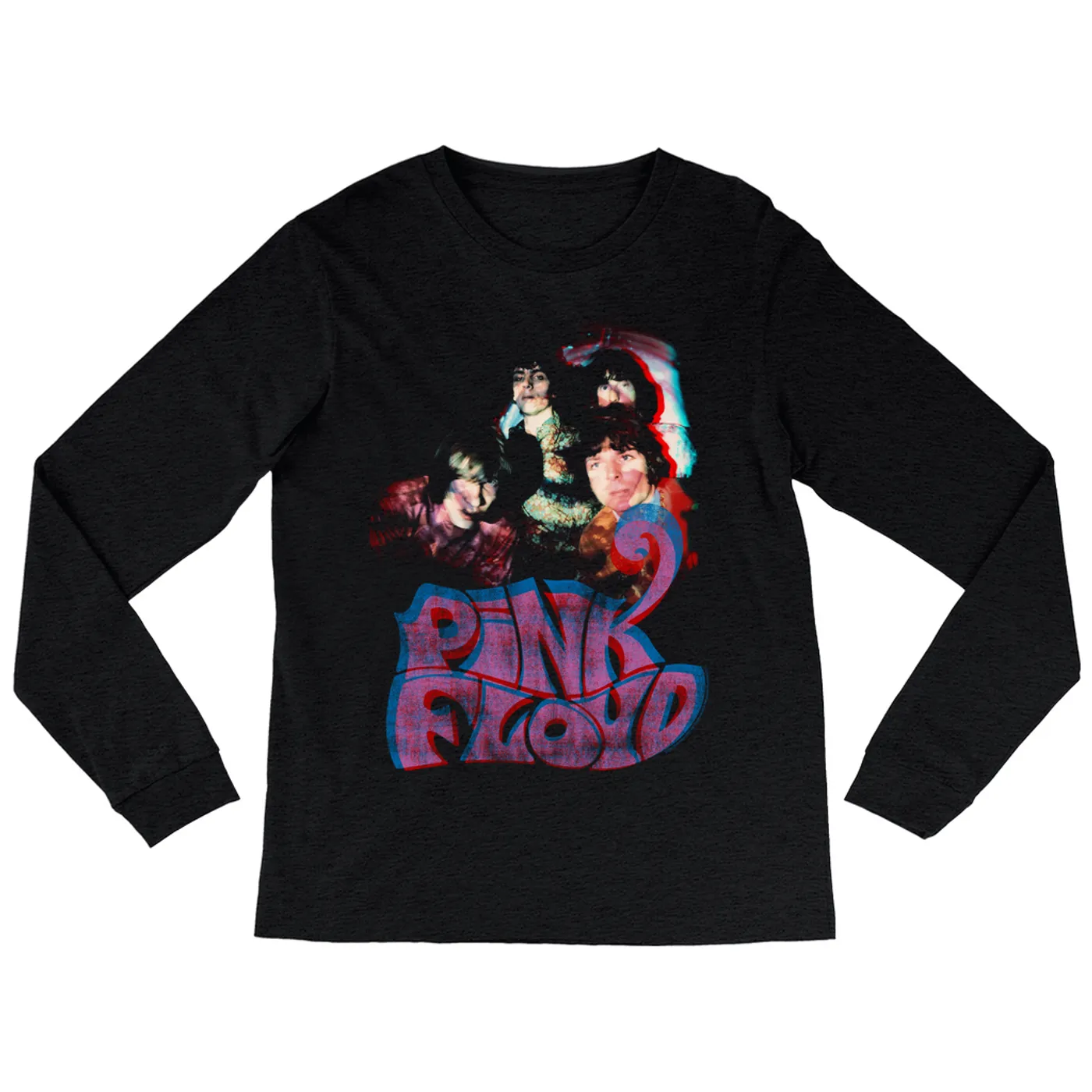 Pink Floyd Heather Long Sleeve Shirt | Retro Group Photo And Logo Pink Floyd Shirt (Merchbar Exclusive)