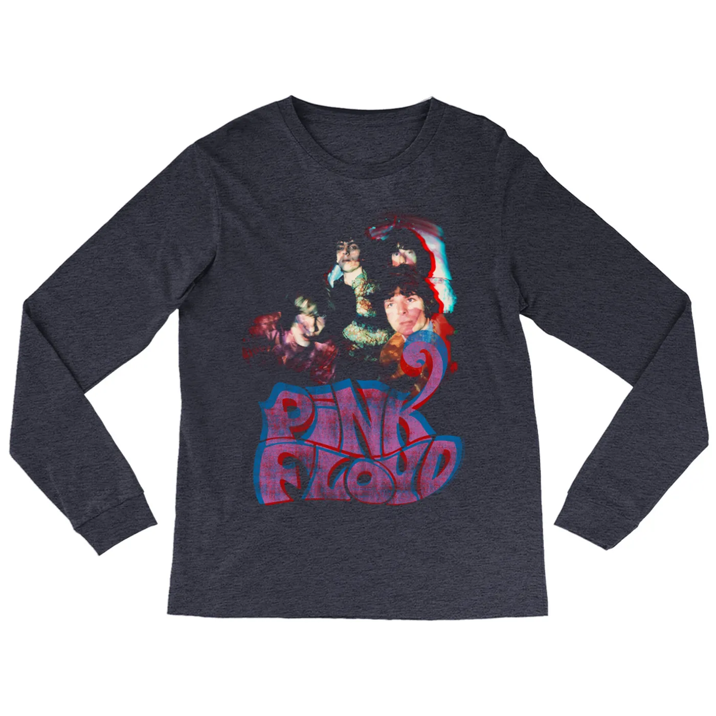 Pink Floyd Heather Long Sleeve Shirt | Retro Group Photo And Logo Pink Floyd Shirt (Merchbar Exclusive)