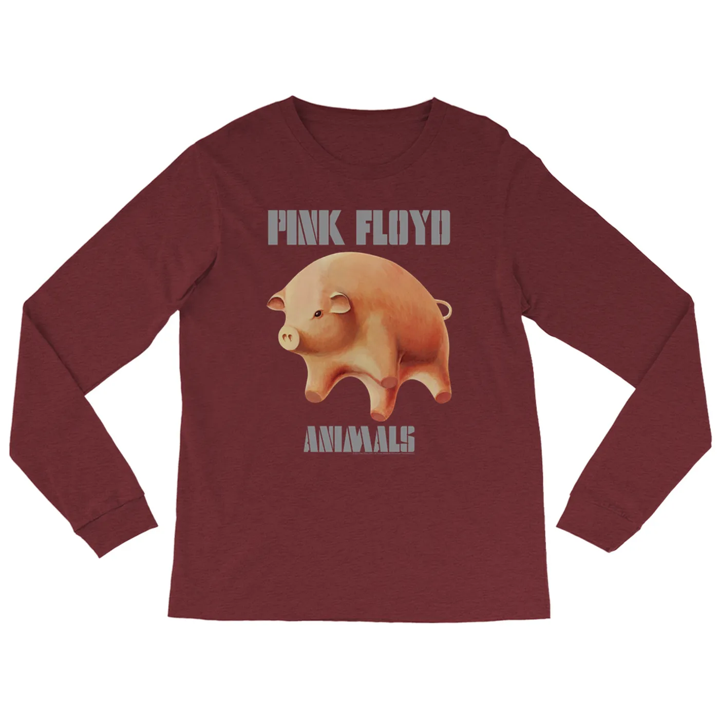 Pink Floyd Heather Long Sleeve Shirt | Animals Album Pig Logo Pink Floyd Shirt