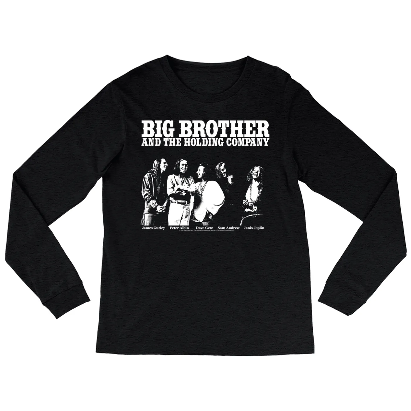 Big Brother & The Holding Company Big Brother and The Holding Co. Heather Long Sleeve Shirt | Featuring Janis Joplin Black and White Photo Big Brother and The Holding Co. Shirt (Merchbar Exclusive)