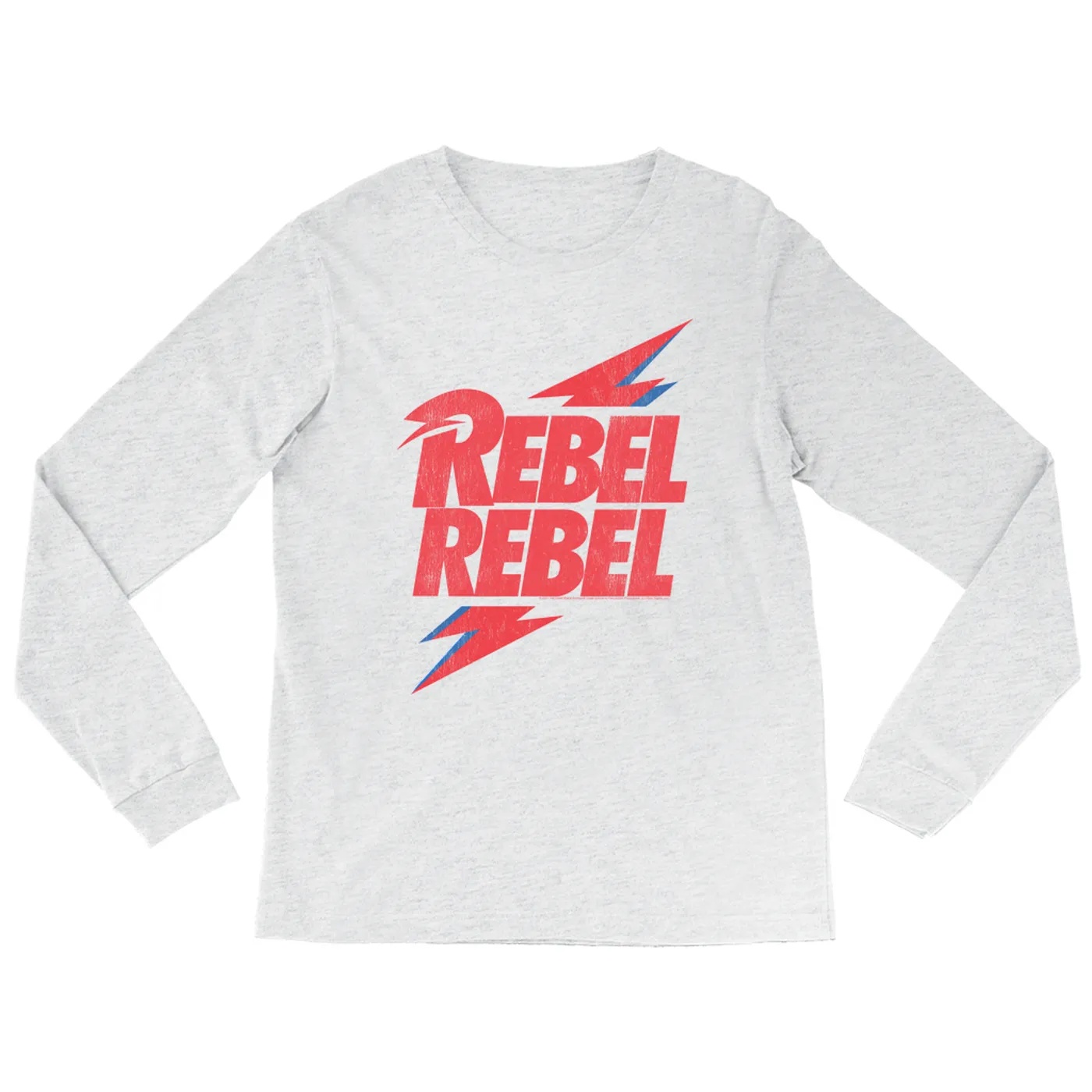 David Bowie Heather Long Sleeve Shirt | Rebel Rebel Lightning Bolt Distressed David Bowie Shirt