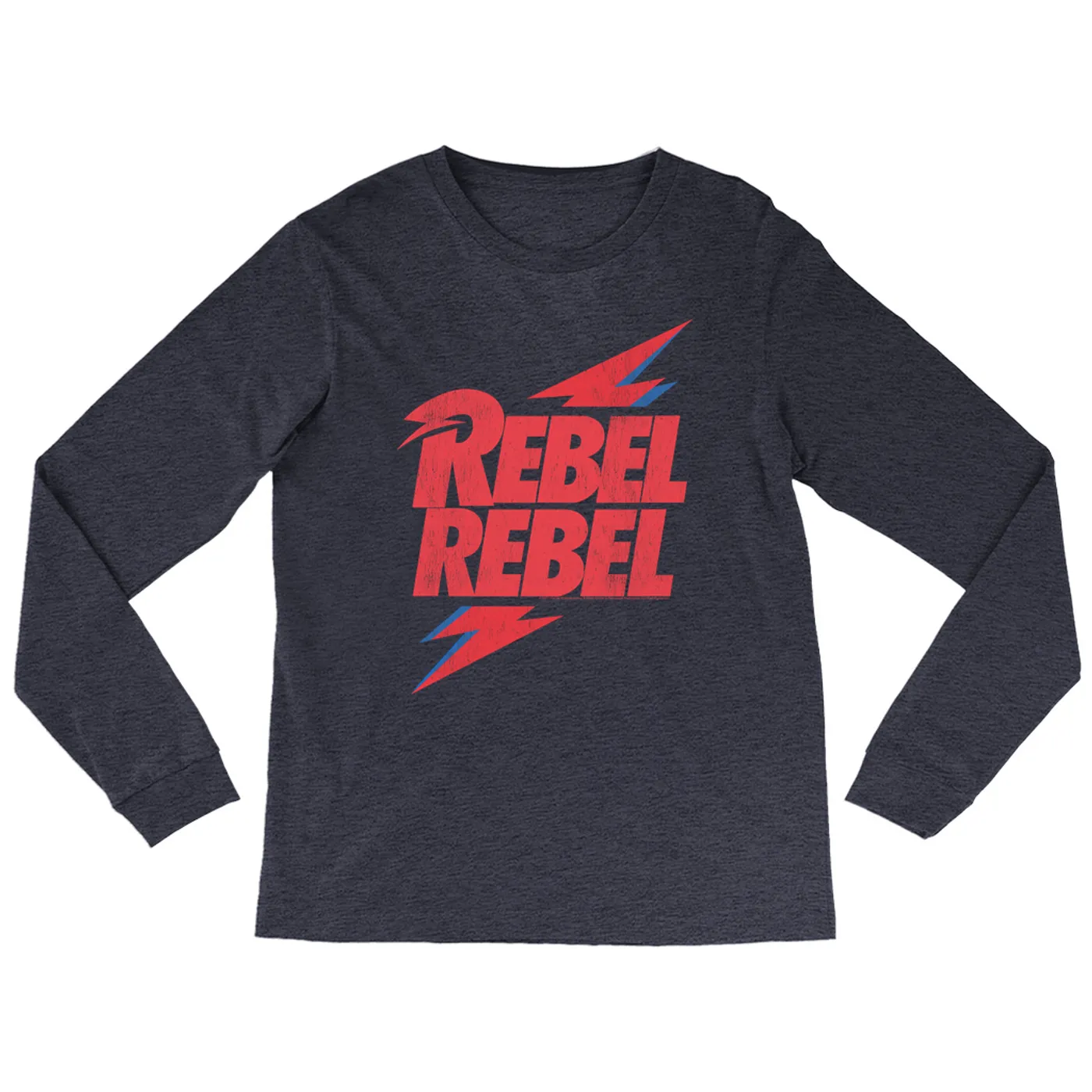 David Bowie Heather Long Sleeve Shirt | Rebel Rebel Lightning Bolt Distressed David Bowie Shirt