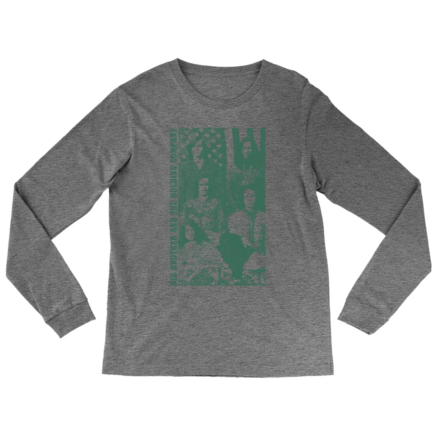 Big Brother & The Holding Company Big Brother and The Holding Co. Heather Long Sleeve Shirt | Featuring Janis Joplin Group Flag Photo Big Brother and The Holding Co. Shirt (Merchbar Exclusive)
