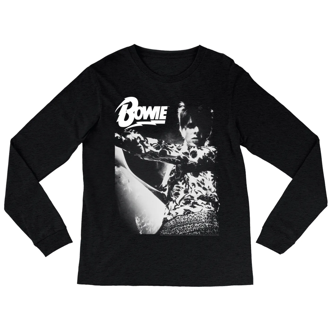David Bowie Heather Long Sleeve Shirt | Bowie Logo And Photo In White David Bowie Shirt