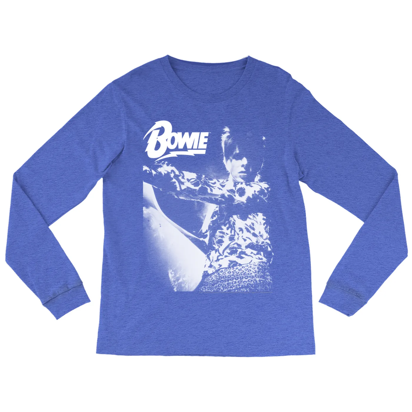 David Bowie Heather Long Sleeve Shirt | Bowie Logo And Photo In White David Bowie Shirt