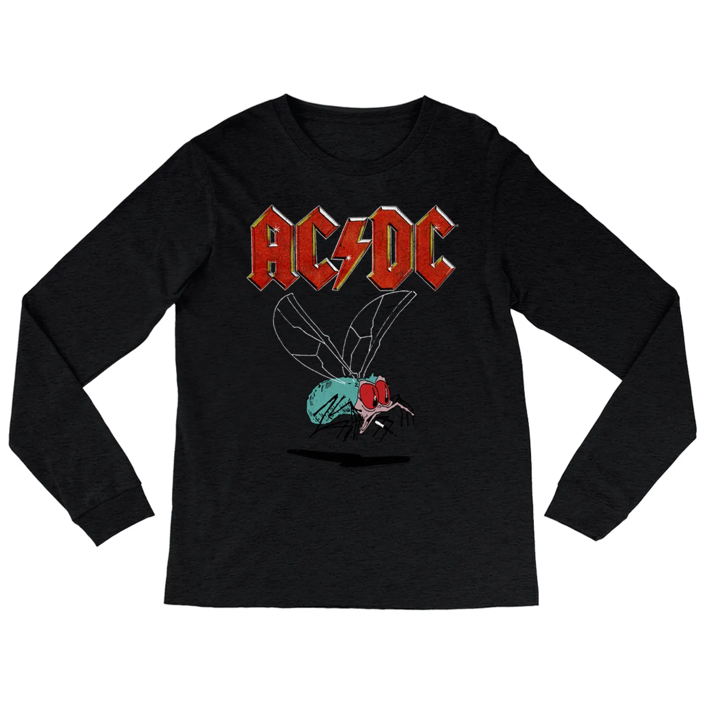 AC/DC Heather Long Sleeve Shirt | Fly On The Wall Tour Design Distressed ACDC Shirt