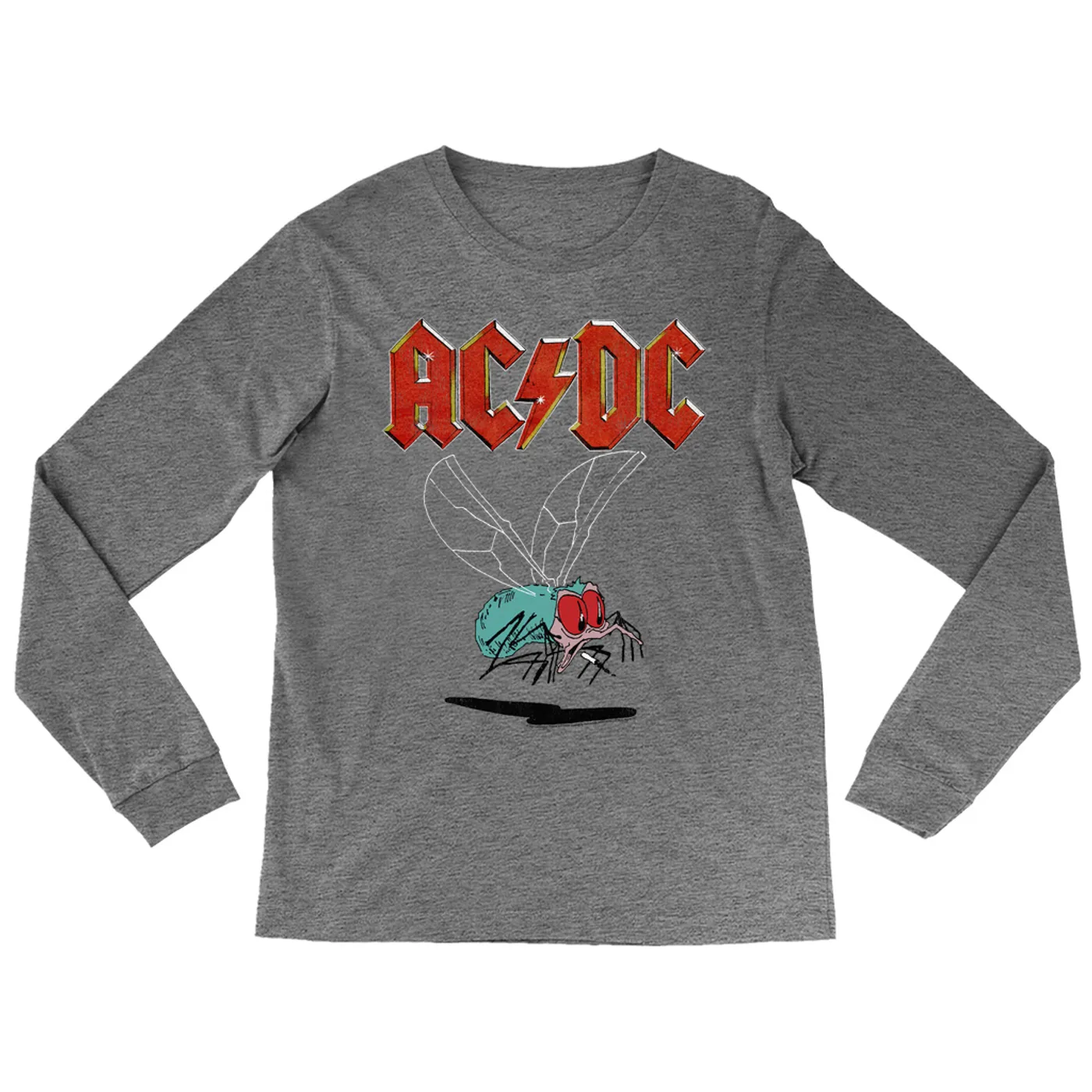 AC/DC Heather Long Sleeve Shirt | Fly On The Wall Tour Design Distressed ACDC Shirt