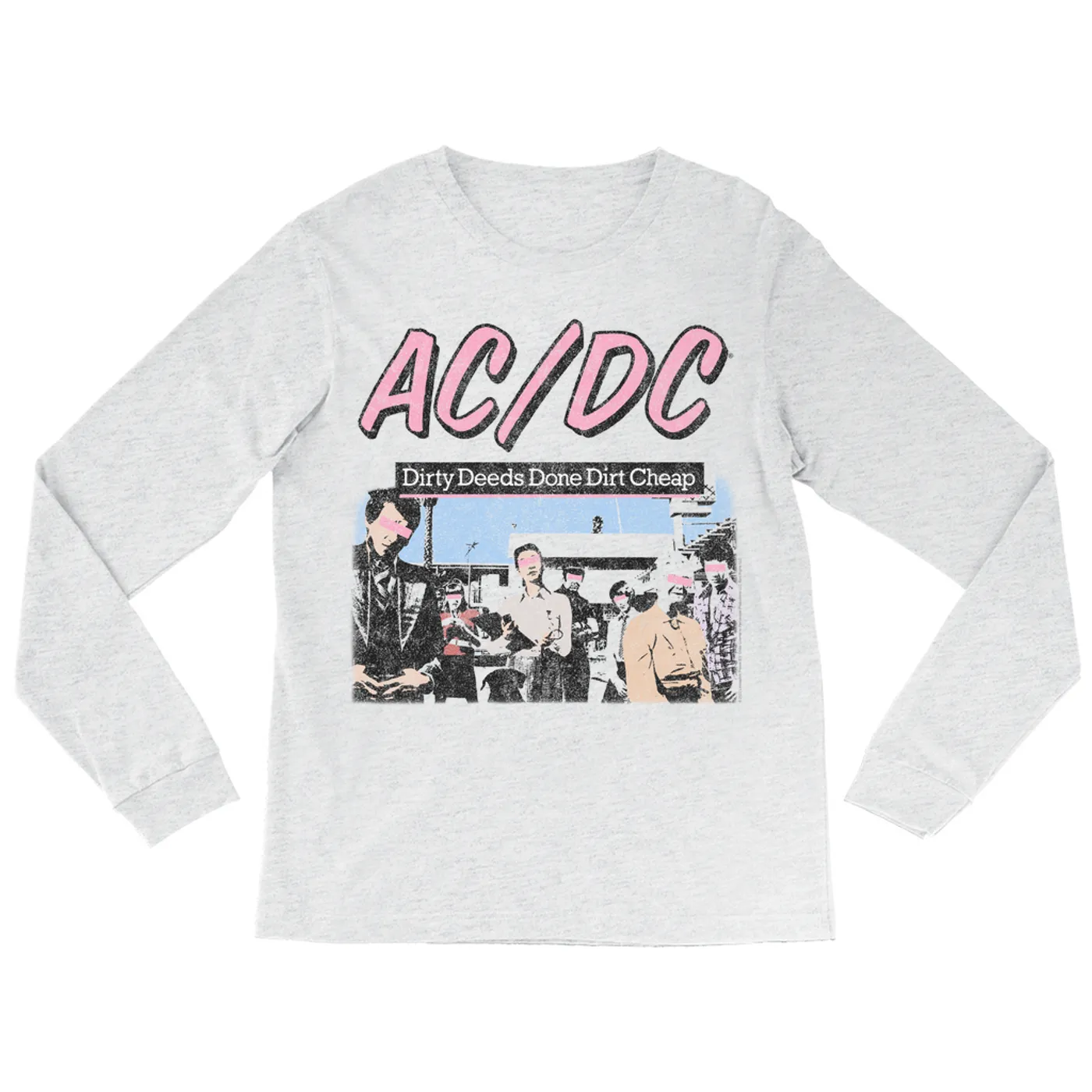 AC/DC Heather Long Sleeve Shirt | Dirty Deeds Done Dirt Cheap Pink Design Distressed ACDC Shirt