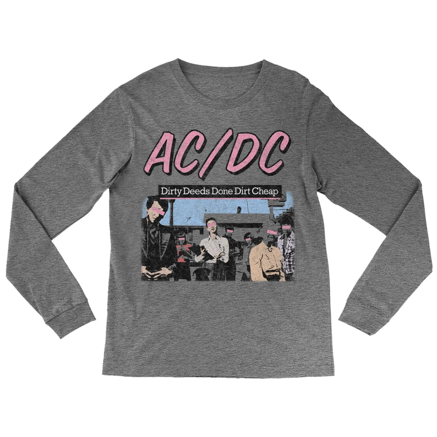 AC/DC Heather Long Sleeve Shirt | Dirty Deeds Done Dirt Cheap Pink Design Distressed ACDC Shirt