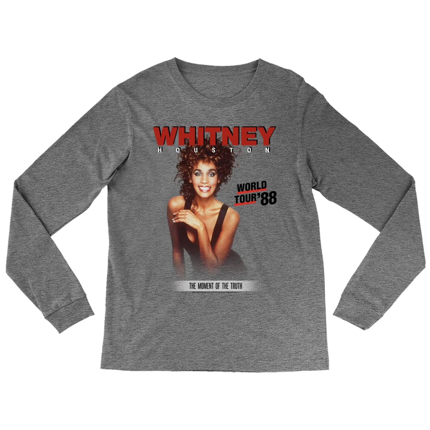 Whitney Houston Heather Long Sleeve Shirt | 1988 World Tour Poster Image Whitney Houston Shirt (Merchbar Exclusive)