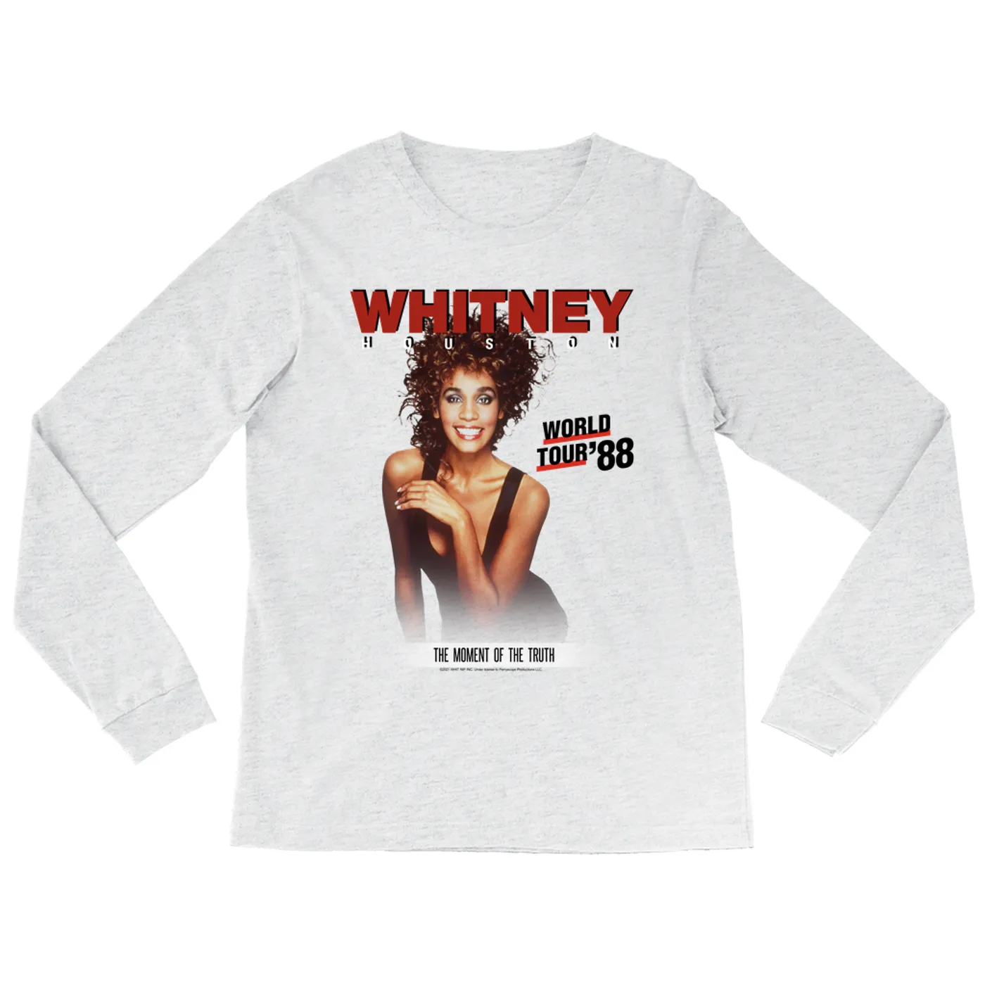 Whitney Houston Heather Long Sleeve Shirt | 1988 World Tour Poster Image Whitney Houston Shirt (Merchbar Exclusive)