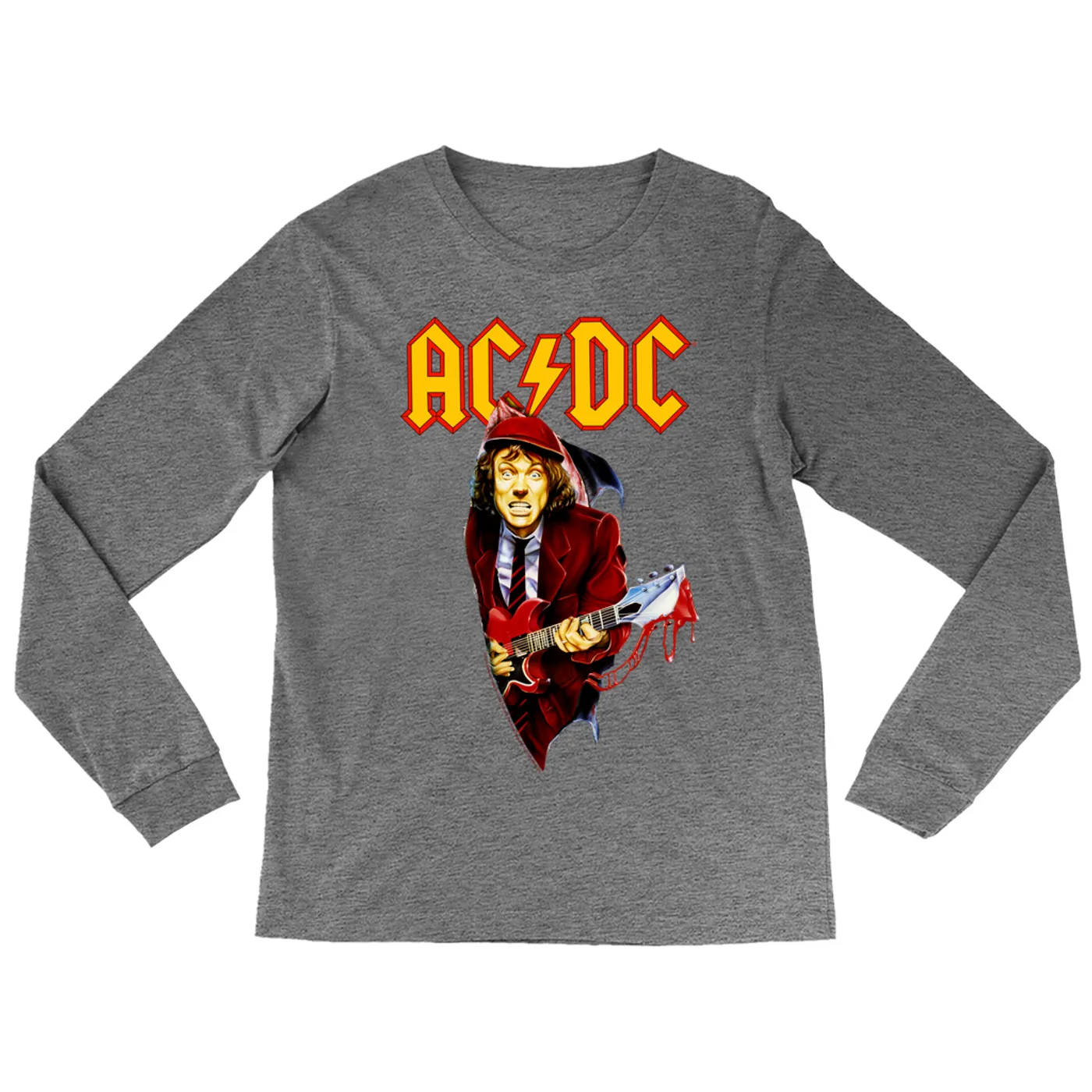AC/DC Heather Long Sleeve Shirt | Angus Young With Bloody Guitar Design ACDC Shirt