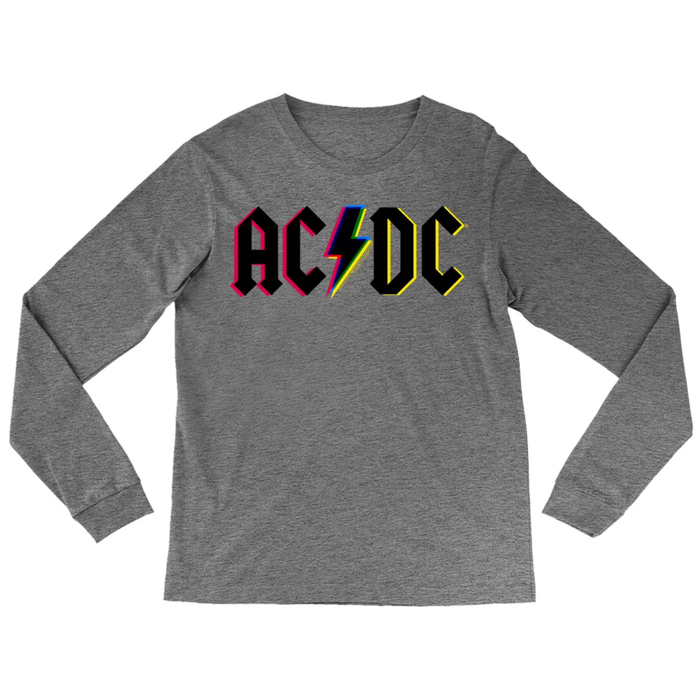 ACDC Heather Long Sleeve Shirt | Neon AC/DC Glitch Logo ACDC Shirt (Merchbar Exclusive)
