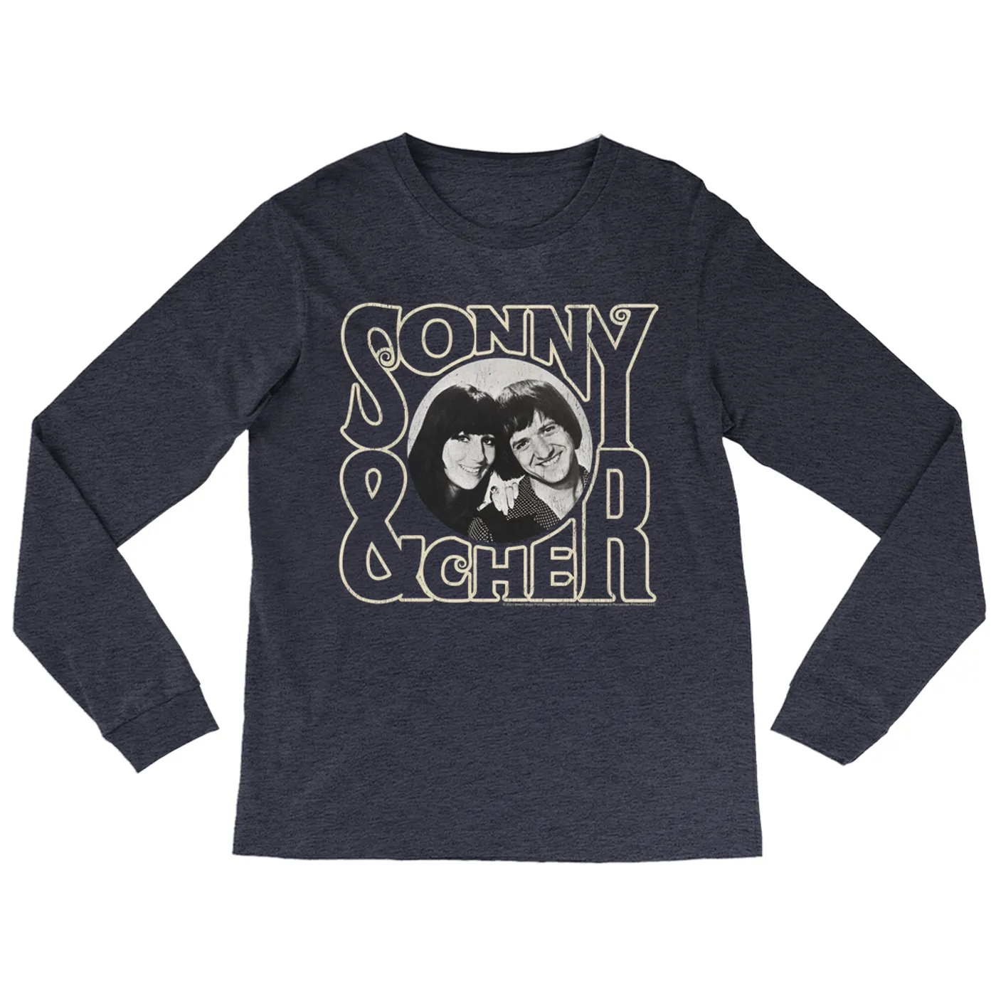 Sonny & Cher Heather Long Sleeve Shirt | Retro Logo And Photo Distressed Sonny and Cher Shirt
