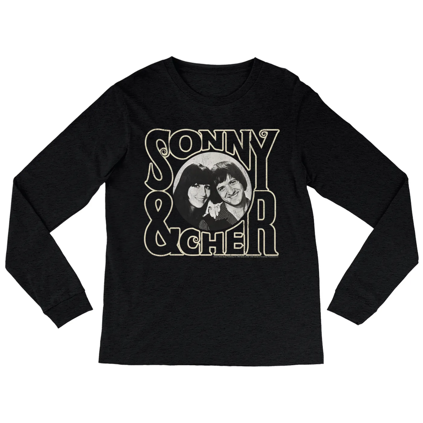 Sonny & Cher Heather Long Sleeve Shirt | Retro Logo And Photo Distressed Sonny and Cher Shirt