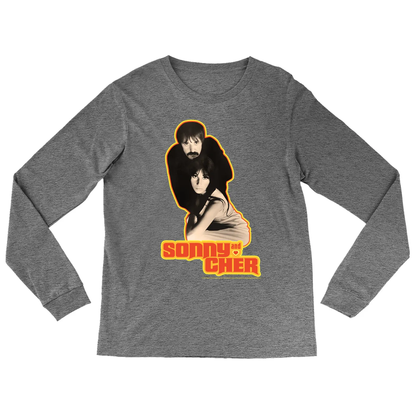 Sonny & Cher Heather Long Sleeve Shirt | The Two Of Us Yellow Retro Design Sonny and Cher Shirt (Merchbar Exclusive)