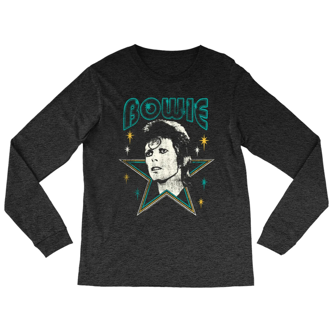David Bowie Heather Long Sleeve Shirt | Star Power Distressed David Bowie Shirt