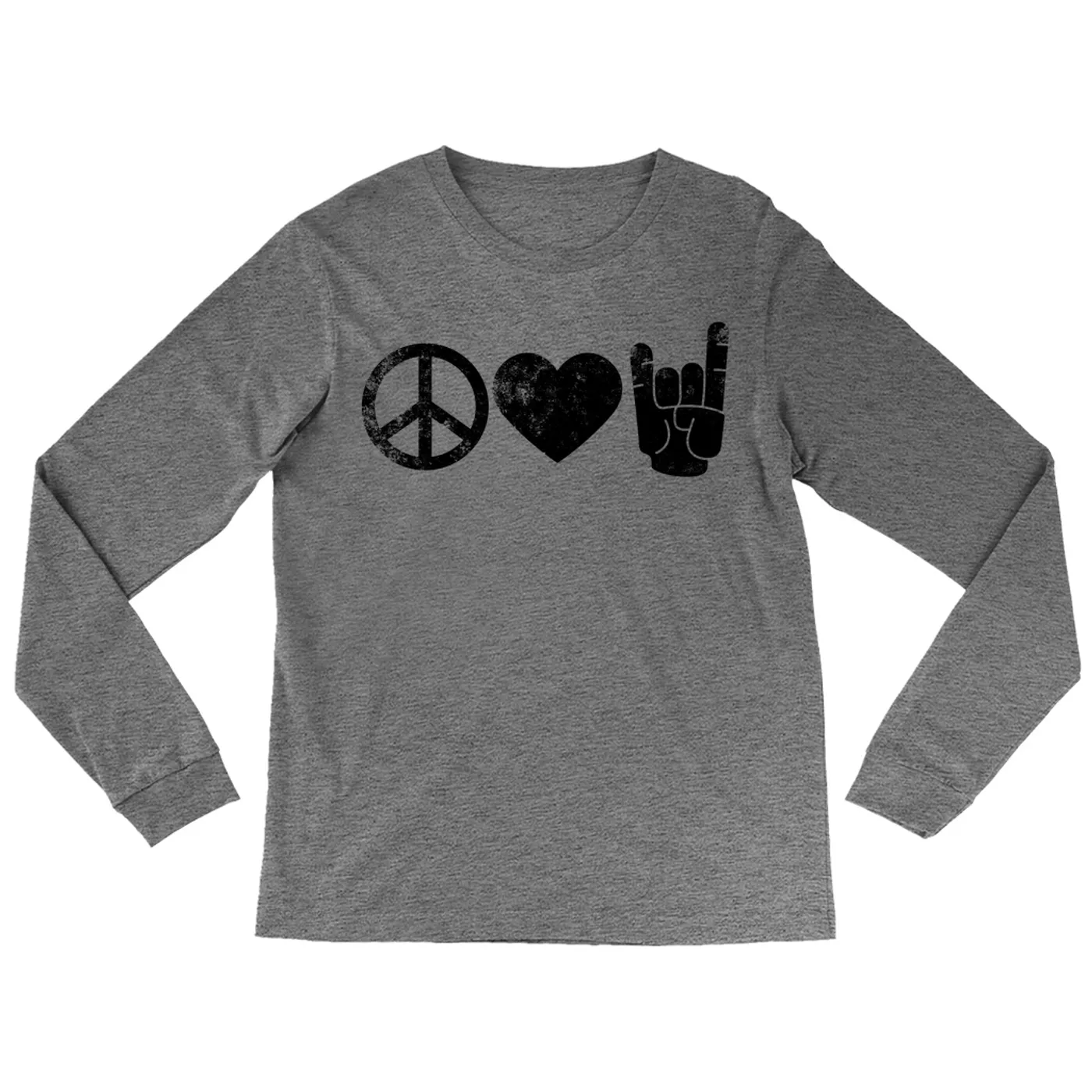 Merchbar Music Life Heather Long Sleeve Shirt | Peace Love Rock n' Roll Merchbar Music Life Shirt