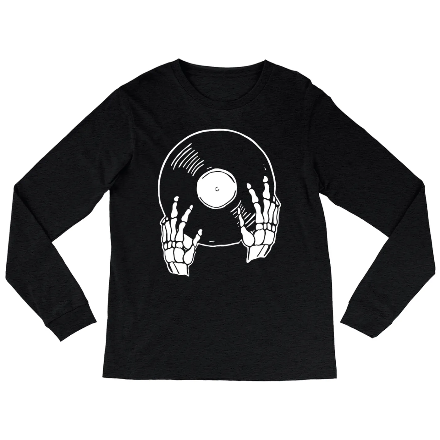 Merchbar Music Life Heather Long Sleeve Shirt | Skeletons Spin Vinyl Too Merchbar Music Life Shirt