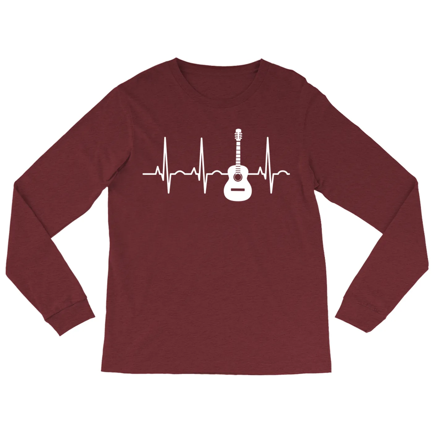 Merchbar Music Life Heather Long Sleeve Shirt | Acoustic Guitar Heartbeat Merchbar Music Life Shirt