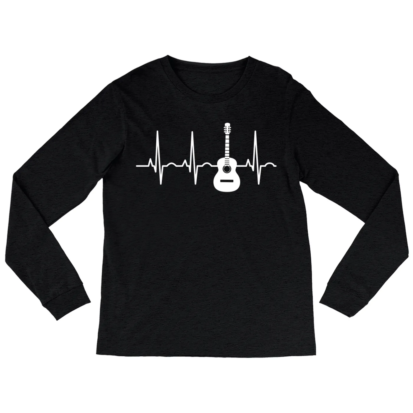 Merchbar Music Life Heather Long Sleeve Shirt | Acoustic Guitar Heartbeat Merchbar Music Life Shirt