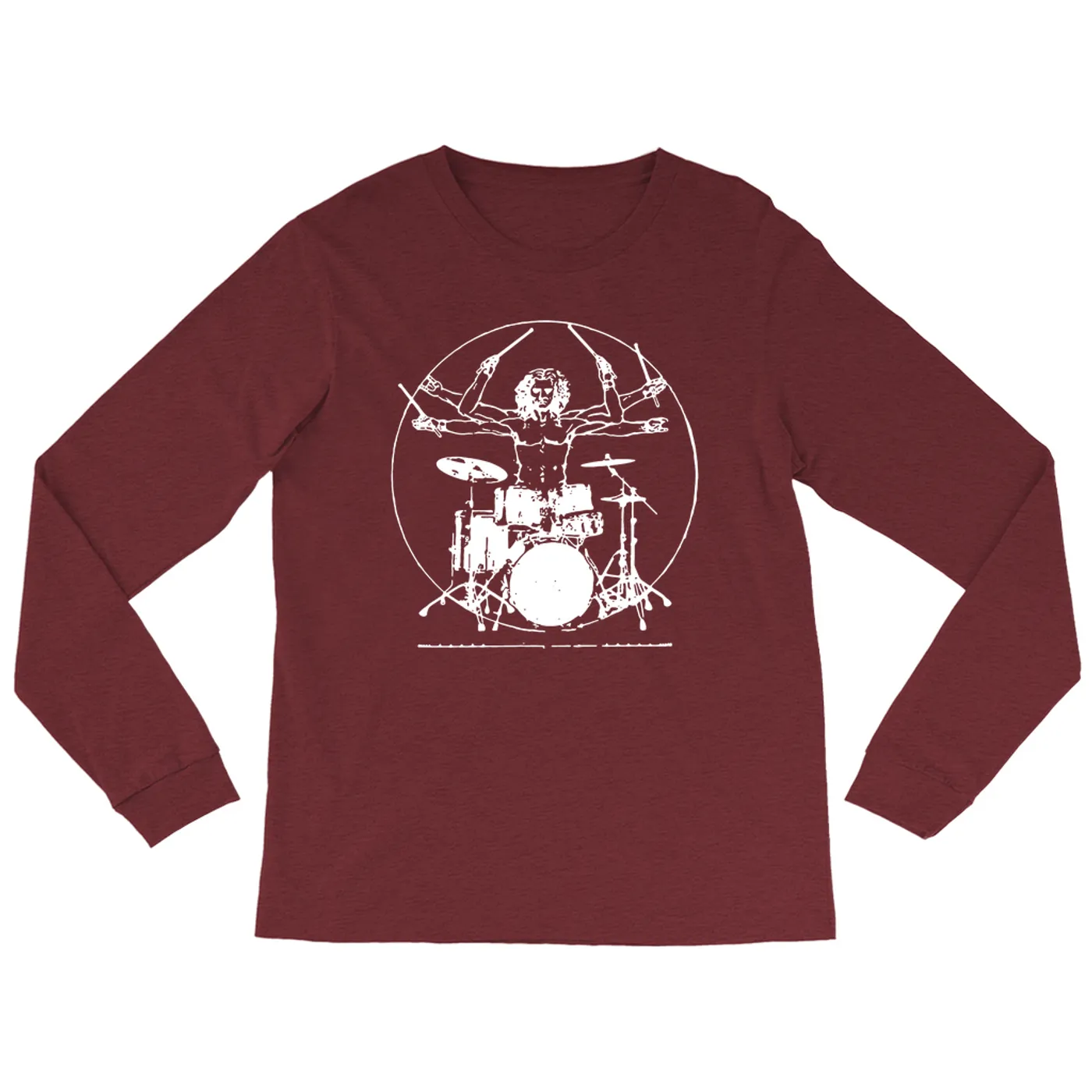 Merchbar Music Life Heather Long Sleeve Shirt | Vitruvian Drummer Merchbar Music Life Shirt