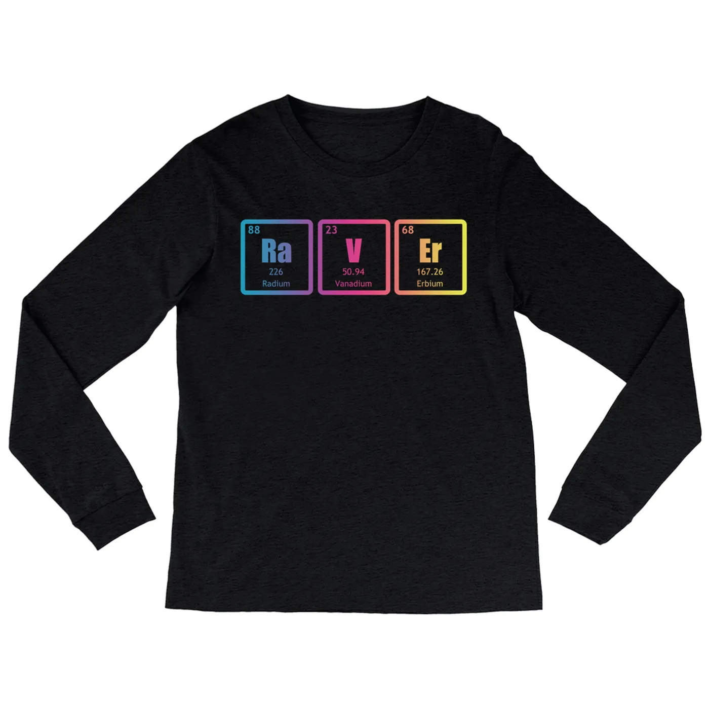Merchbar Music Life Heather Long Sleeve Shirt | Raver Periodic Table Ombre Design Merchbar Music Life Shirt