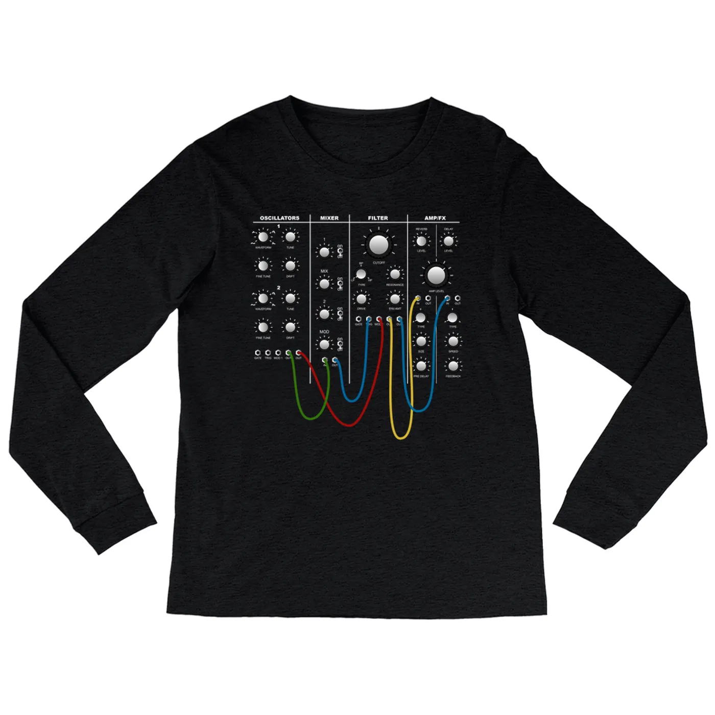 Merchbar Music Life Heather Long Sleeve Shirt | Modular Synth Chest Panel Merchbar Music Life Shirt