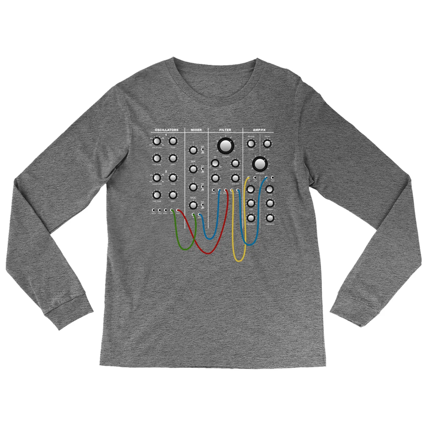 Merchbar Music Life Heather Long Sleeve Shirt | Modular Synth Chest Panel Merchbar Music Life Shirt
