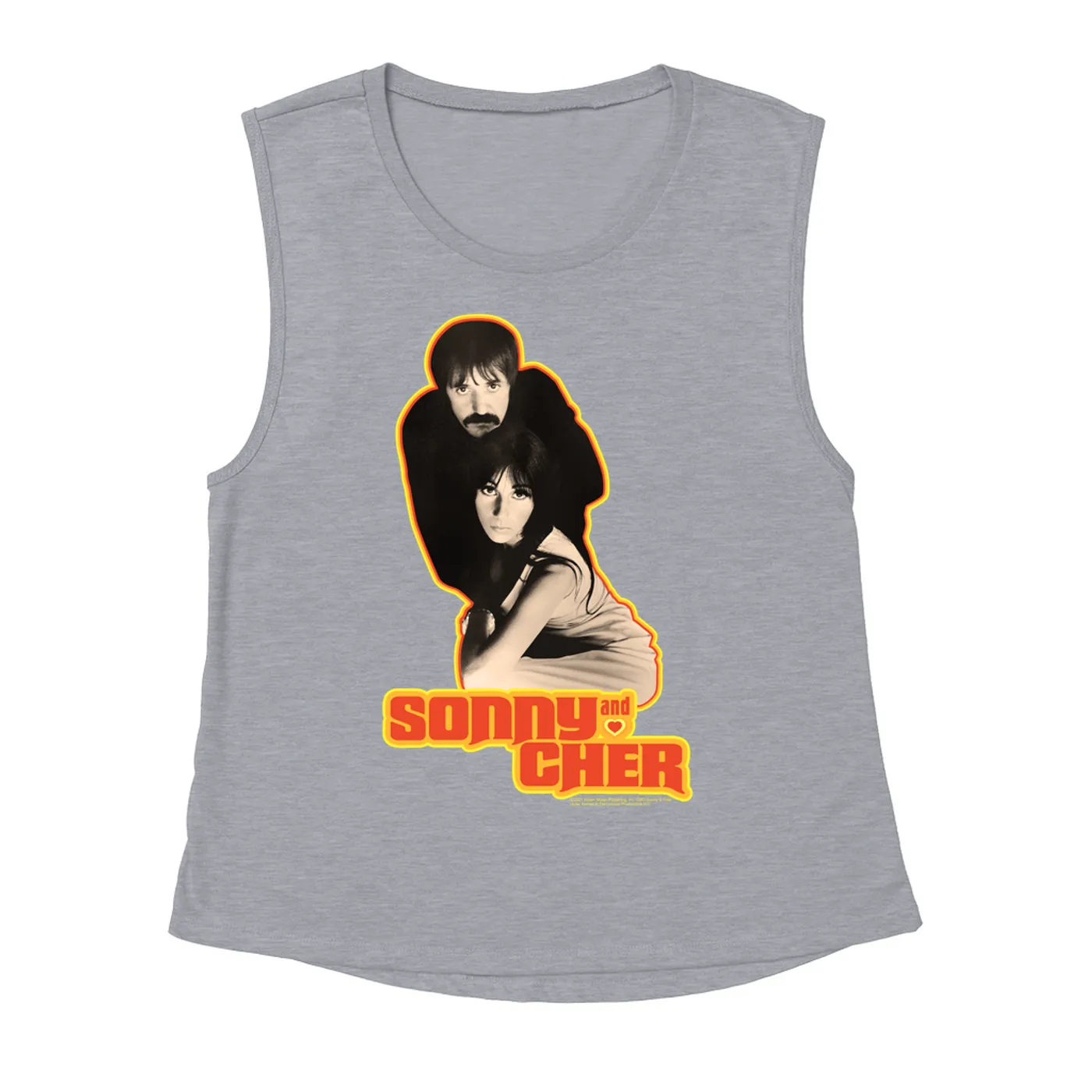 Sonny & Cher Ladies' Muscle Tank Top | The Two Of Us Yellow Retro Design Sonny and Cher Shirt (Merchbar Exclusive)