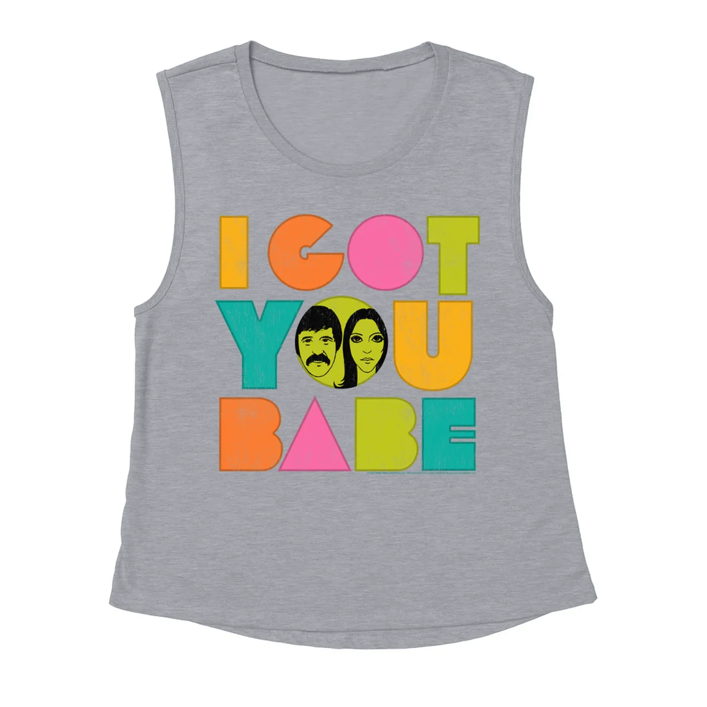 Sonny & Cher Ladies' Muscle Tank Top | I Got You Babe Pastel Logo Distressed Sonny and Cher Shirt (Merchbar Exclusive)