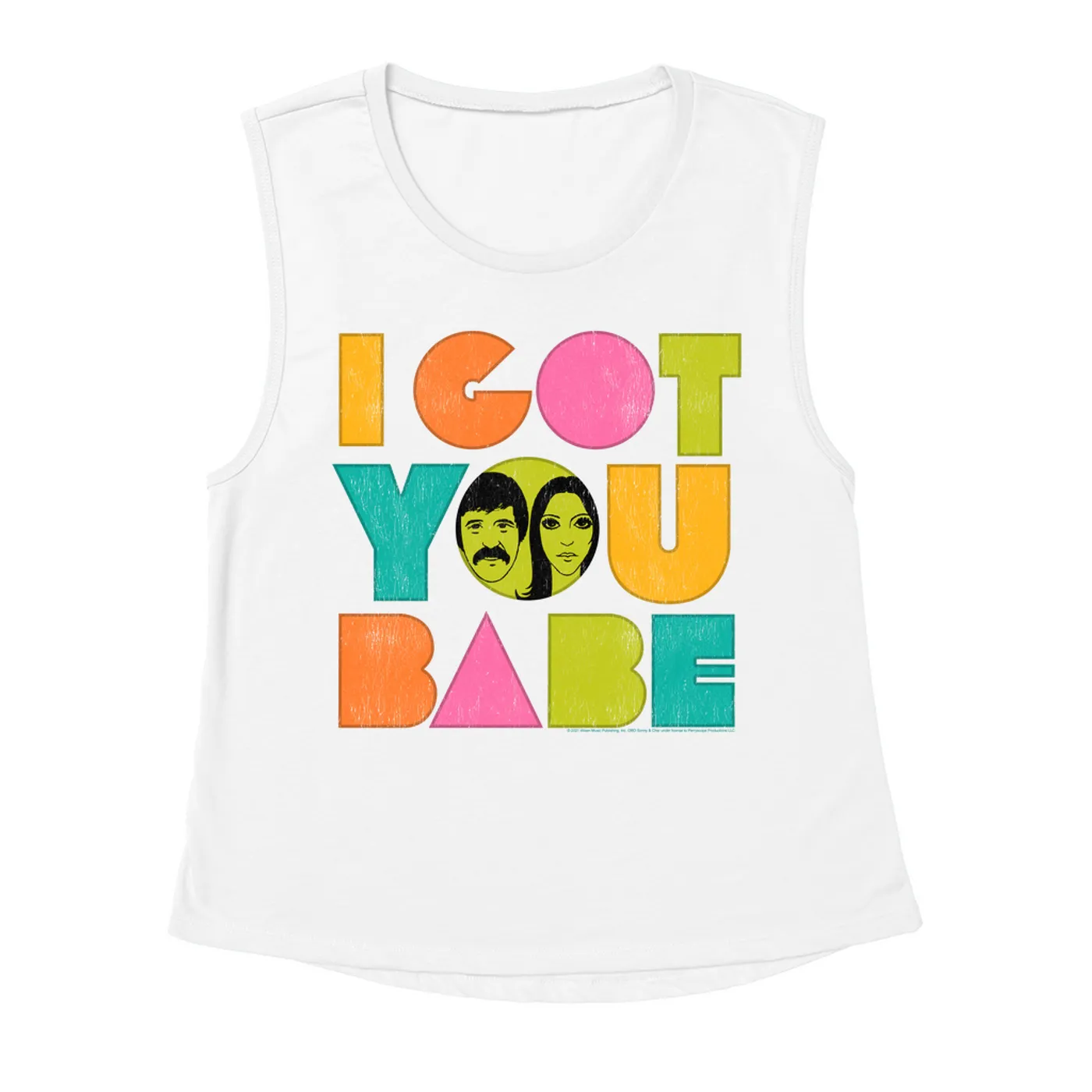 Sonny & Cher Ladies' Muscle Tank Top | I Got You Babe Pastel Logo Distressed Sonny and Cher Shirt (Merchbar Exclusive)