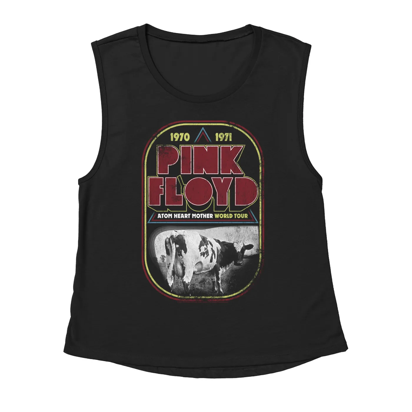 Pink Floyd Ladies' Muscle Tank Top | Atom Heart Mother World Tour Design Distressed Pink Floyd Shirt