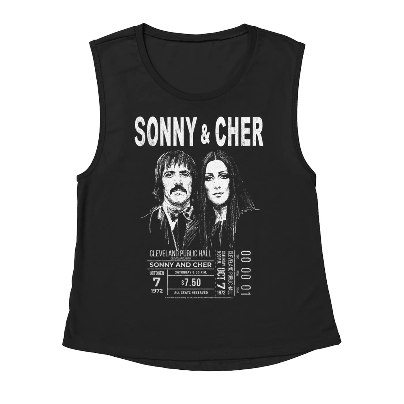Sonny & Cher Ladies' Muscle Tank Top | Cleaveland Hall Concert Ticket Stub Sonny and Cher Shirt (Merchbar Exclusive)