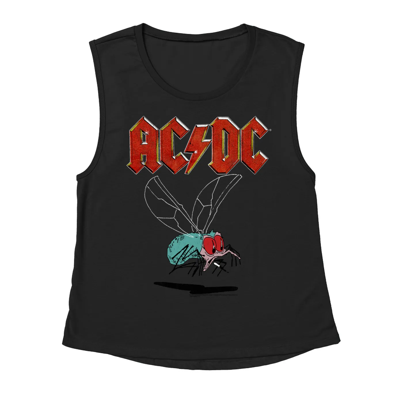 AC/DC Ladies' Muscle Tank Top | Fly On The Wall Tour Design Distressed ACDC Shirt